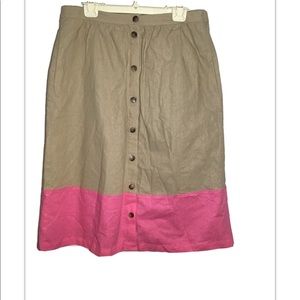 J crew khaki and pink button up skirt size large